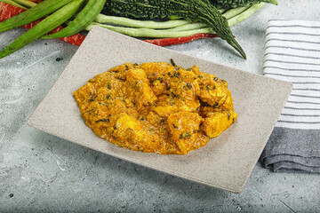 Spicy chicken masala in the bowl