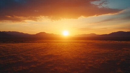 Obraz premium A beautiful sunset casting long shadows over the desert floor.