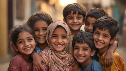 Fototapeta premium Happy children posing together outdoors