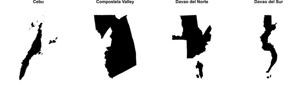 Cebu, Compostela Valley, Davao del Norte, Davao del Sur outline maps
