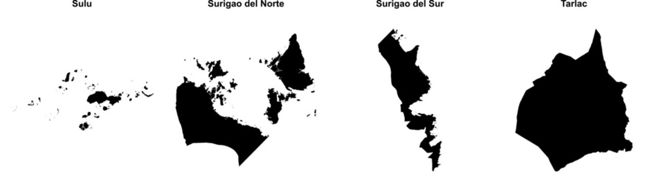 Sulu, Surigao del Norte, Surigao del Sur, Tarlac outline maps
