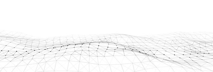 Dynamic wave with connected dots and lines on a white background. Digital wave background concept. Abstract technology background. Big data visualization. Vector illustration.