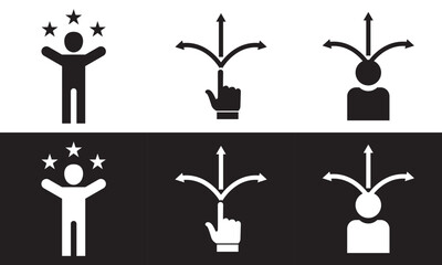 Set of making choice related icons. Survey, checklist, feedback, option, accept, arrow, way etc. Vector illustration isolated on white and black background. EPS 10 