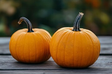 Halloween Pumpkins on wooden table with generative ai