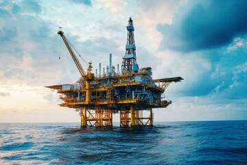 Offshore oil and gas production platform in the open ocean, representing energy extraction, industrial infrastructure, and the petroleum industry's operations at sea