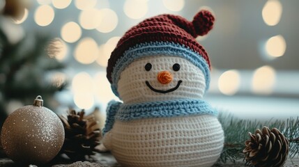 Festive Crocheted Snowman with Holiday Decorations
