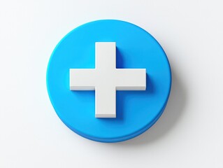 Obraz premium Blue circle and white plus symbol, 3D icon with isolated white background