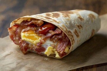 Breakfast Wrap with Eggs, Bacon, and Ketchup: A Delicious Morning Sandwich