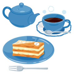 皿に盛られたミルフィーユとコーヒーセット