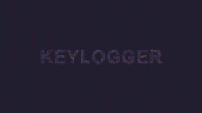 Cybersecurity concept keylogger on foreground screen, ASCII style in a code development editor. Vulnerability and attack on colored code editor. Text in English, English text