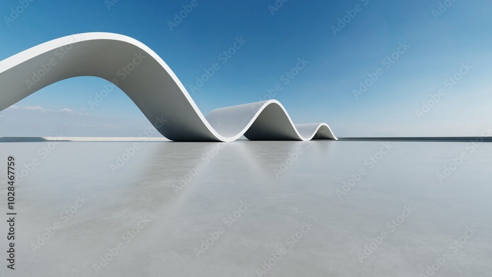 Aufkleber 3d render of abstract curve structure futuristic architecture with empty concrete floor