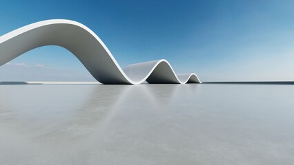 3d render of abstract curve structure futuristic architecture with empty concrete floor