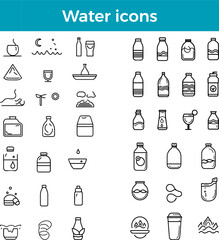Water icons vector liquid beverage drink hydration healthy food nature illustration
