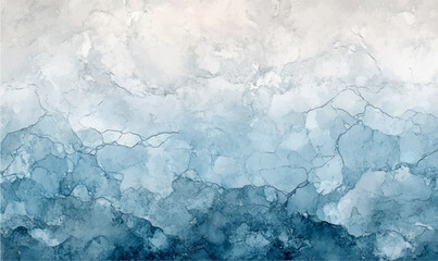 calm watercolor background in shades of gray, blue, and white, mimicking the frozen surface of a lake with subtle cracks in the ice