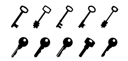 Key icon set. House key black silhouette. Keys vector icons. Simple old key sign.