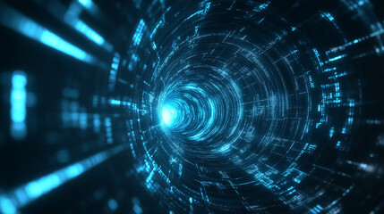 Obraz premium Futuristic Digital Tunnel with Glowing Blue Lights – Cyber Technology Concept