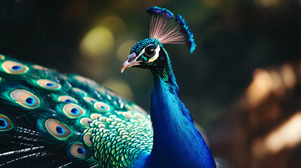 A beautiful peacock displaying its colorful feathers