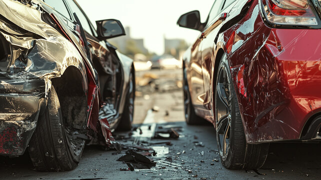Vehicle Collision: Two Cars with Deep Scratches and Damaged Doors from Sideswipe.