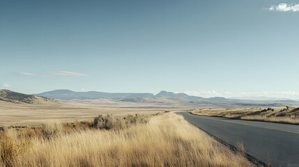 Fototapeta premium 24. A deserted highway stretching into the horizon, flanked by empty fields