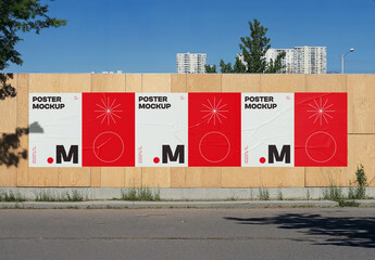 Posters on Wooden Wall Mockup
