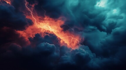 background with dark, moody colors and intense lightning, capturing the intensity of a thunderstorm