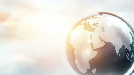 Naklejka premium A close-up view of a modern globe showcasing the continents against a soft blurred background, symbolizing global connectivity.