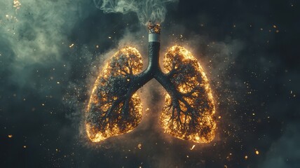 Burning lungs illustration with fire effect