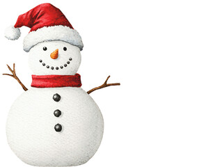 Snowman with Santa Hat and Red Scarf Illustration on Transparent Background
