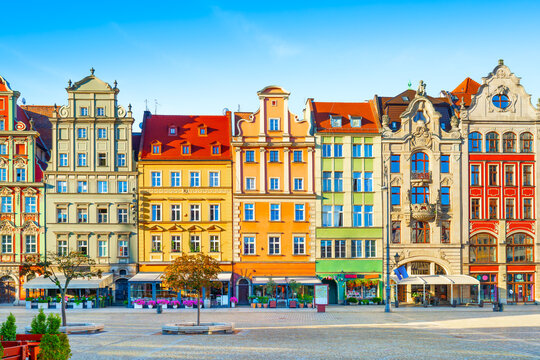 Beautiful view of the old town and market square. Wroclaw, Poland