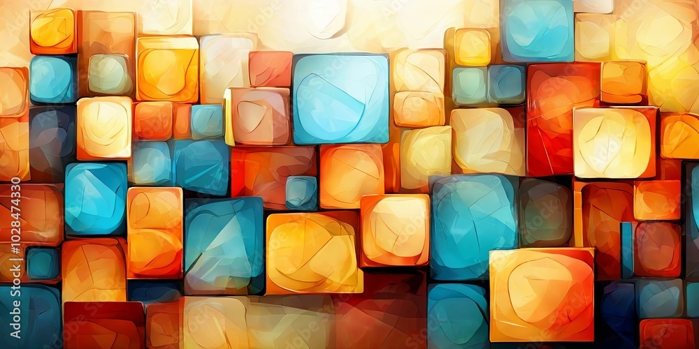 Poster a colorful wall of blocks with a blue square in the middle