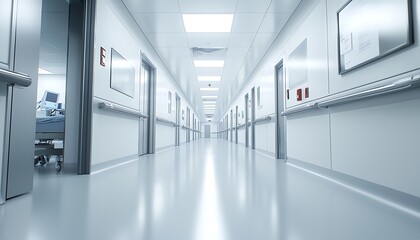 Advanced care emphasized in a modern hospital corridor with soft, ambient lighting.