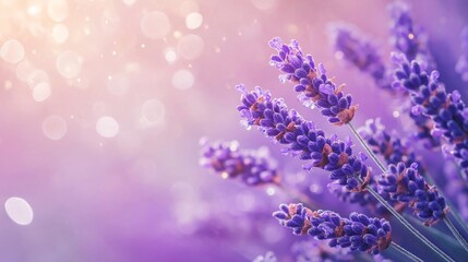 Obraz premium Aromatic fresh lavender buds and essential oil drops