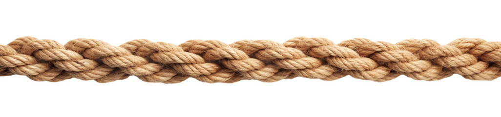 Thick braided rope made of natural fibers isolated cutout on transparent or white background.