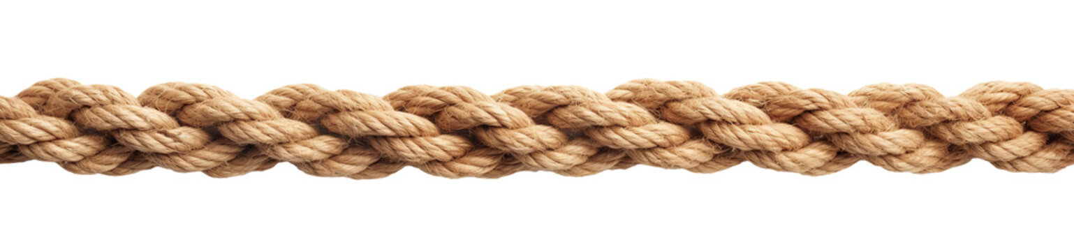 Thick braided rope made of natural fibers isolated cutout on transparent or white background.