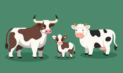 Cow Family Vector Illustration