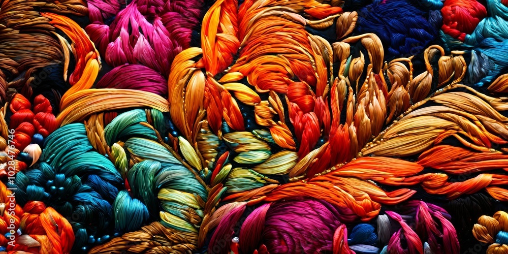 Poster a colorful embroidered piece of art with a variety of colors and patterns