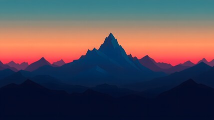 33. A distant mountain range silhouetted against a colorful sunrise
