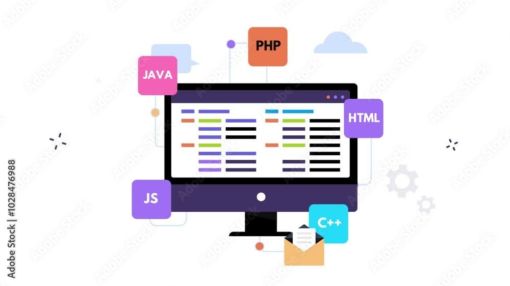 Wall mural web development animation for promotional video. the animation consists of elements and icons that p