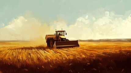 Fototapeta premium Yellow Tractor with a Front-End Loader in a Field