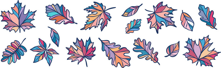 Colorful leaves clip art, vector autumn leaf collection, decorative multicolored fall design collection vector