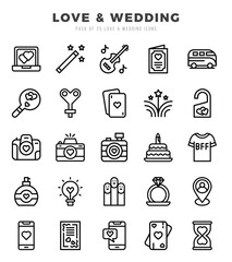 Set of Lineal Love & Wedding Icons. Lineal art icon. Vector illustration