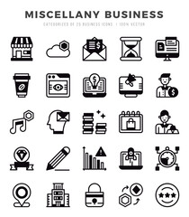 Miscellany Business Icon Pack 25 Vector Symbols for Web Design.