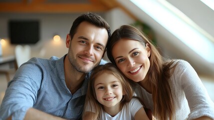 concept of housing and relocation.happy family of a father a mother and two children looking at the camera smiling