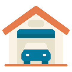 Simplistic Garage Icon with Vehicle Illustration