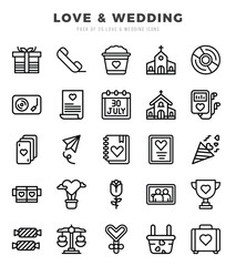 Love & Wedding icons set. Collection of simple Lineal web icons.