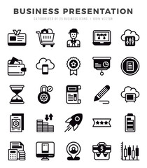 Vector icons set of Business Presentation. Lineal Filled style Icons.