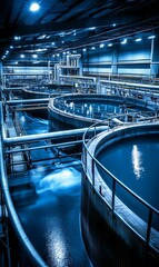 Obraz premium Water treatment facility with blue pools.