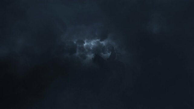 Genghis Khan Sitting on a Horse in a Middle of a Lightning Storm