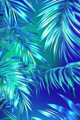 Obraz premium Vibrant tropical foliage with shimmering blue and green tones in a lush, abstract design.