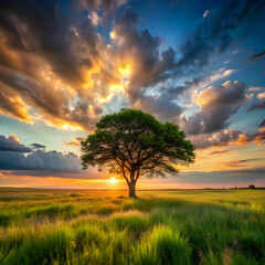 Obraz premium free photo wide angle shot of a single tree growing